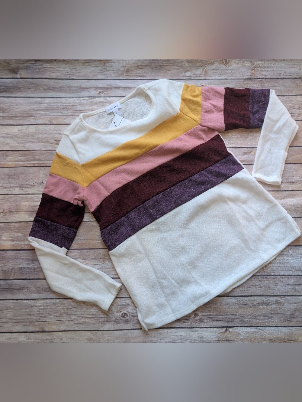 Striped Crewneck Sweater in Cream with Mustard, Pink, Wine and Plum *Brand New*